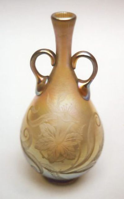 163 - Gold Aurene Engraved Vase