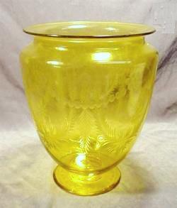 938 - Bristol Yellow Engraved Vase