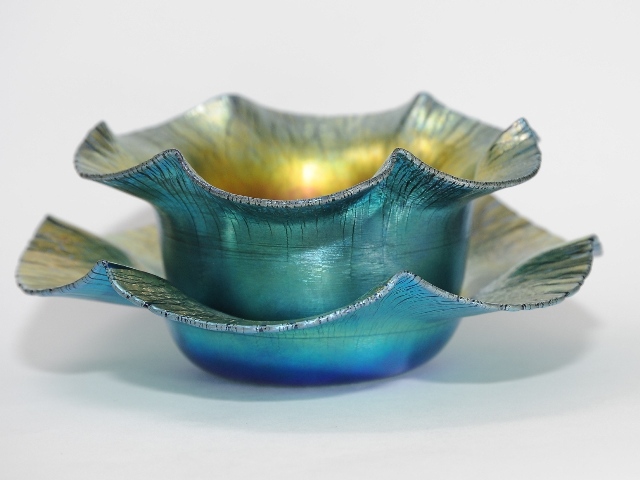 171 - Blue Aurene Iridescent Fingerbowl & Underplate