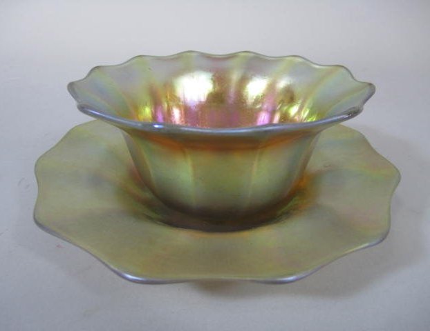 204 - Gold Aurene Iridescent Fingerbowl & Underplate