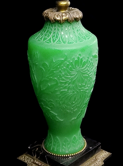 2144 - Green Jade Acid Etched Vase/Lamp