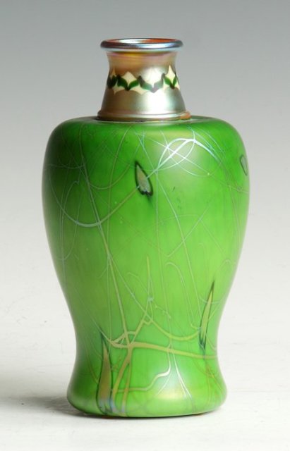 2468 - Green Aurene Iridescent Vase