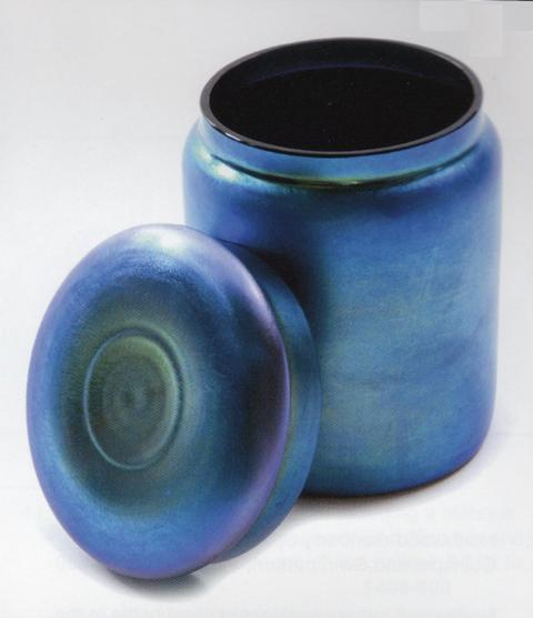 2672 - Blue Aurene Iridescent Cold Cream Jar