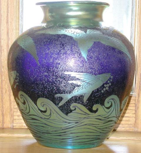 2683 - Blue Aurene Acid Etched Vase