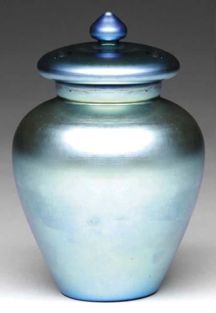 2812 - Blue Aurene Iridescent Covered Vase