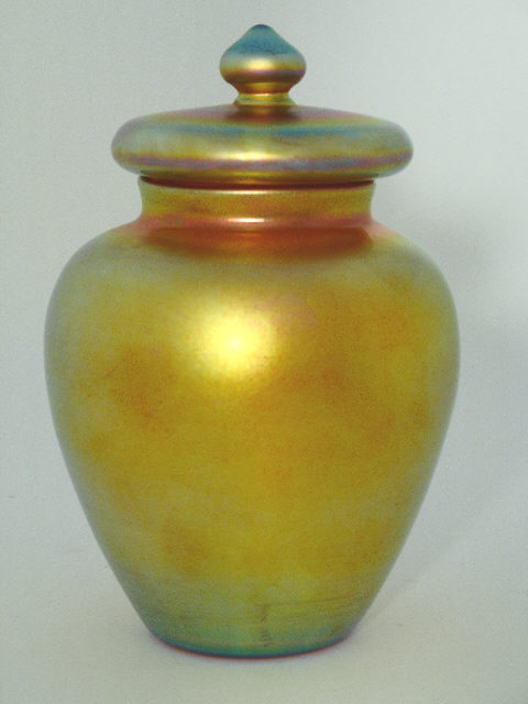 2812 - Gold Aurene Iridescent Covered Vase