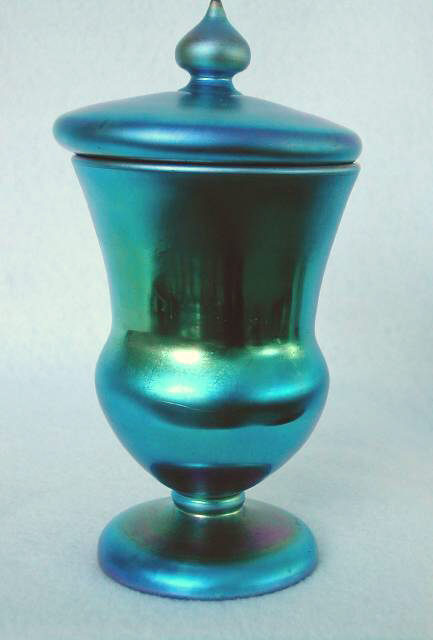 2824 - Blue Aurene Iridescent Covered Vase