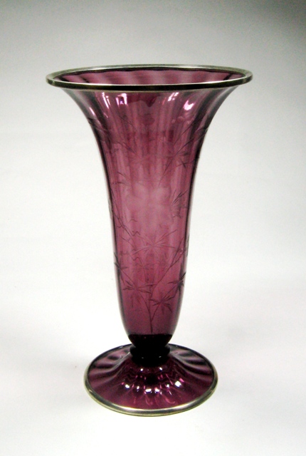 2909 - Dark Amethyst Engraved Vase