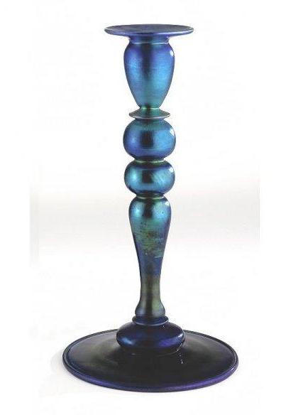 2956 - Blue Aurene Iridescent Candlestick