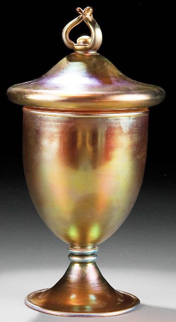 2996 - Gold Aurene Iridescent Covered Vase