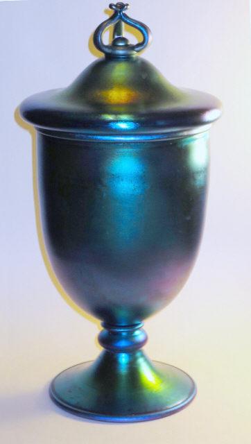 2996 - Blue Aurene Iridescent Covered Vase