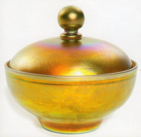 3077 - Gold Aurene Iridescent Covered Dish