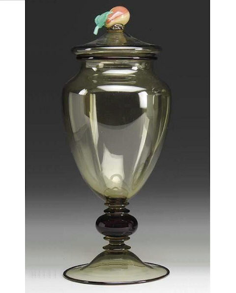 3114 - Amber Transparent Covered Vase