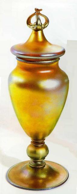 3114 - Gold Aurene Iridescent Covered Vase