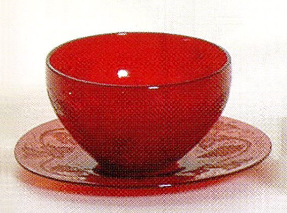 3140 - Selenium Red Engraved Fingerbowl & Underplate