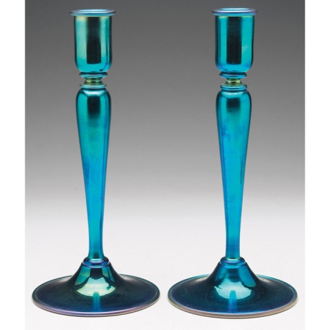3236 - Blue Aurene Iridescent Candlestick
