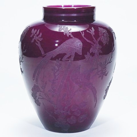 5000 - Plum Jade Acid Etched Vase