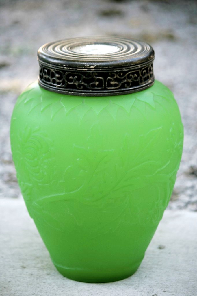 5000 - Green Jade Acid Etched Vase/Lamp