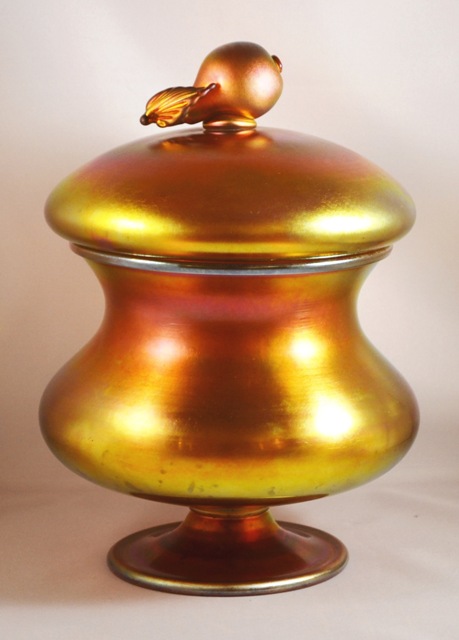 5018 - Gold Aurene Iridescent Covered Vase