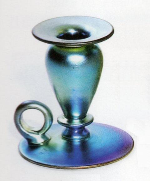 5146 - Blue Aurene Iridescent Candlestick