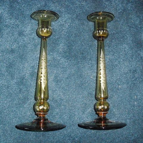 6002 - Amber Engraved Candlestick
