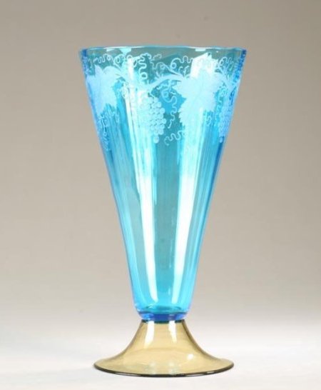 6034 - Celeste Blue Engraved Vase