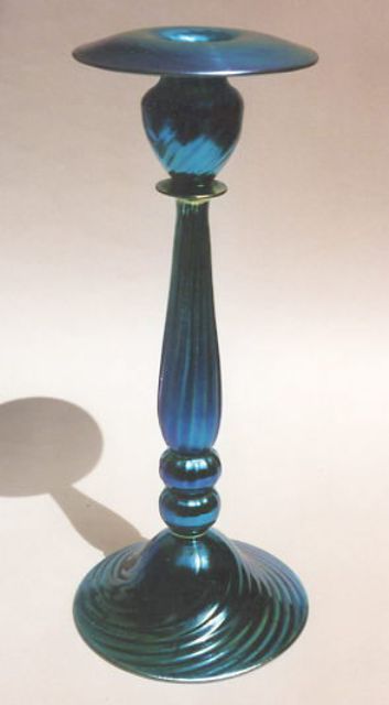 6110 - Blue Aurene Iridescent Candlestick