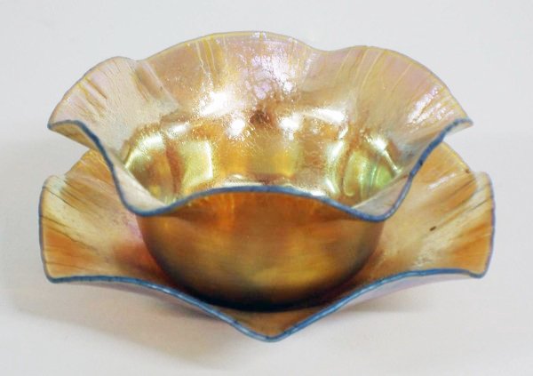 613 - Gold Aurene Iridescent Fingerbowl & Underplate