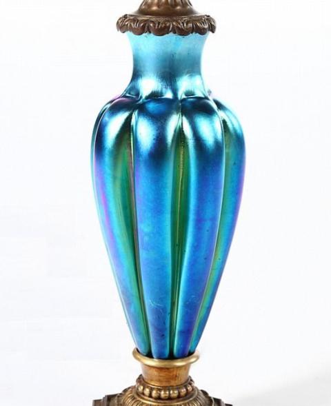 6217 - Blue Aurene Iridescent Vase/Lamp