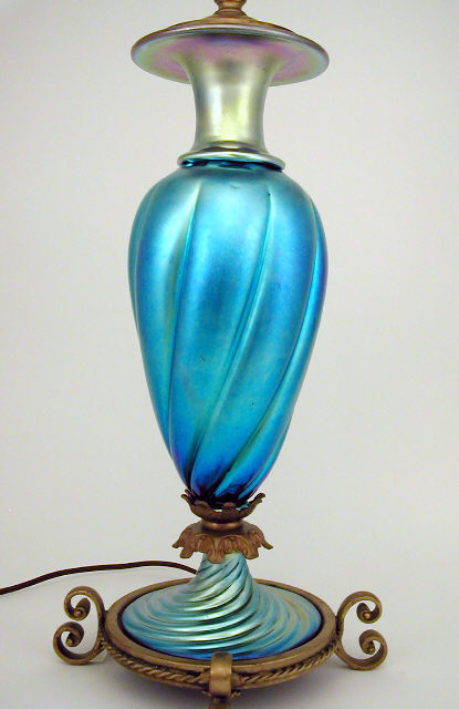 6218 - Blue Aurene Iridescent Vase/Lamp