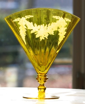 6287 - Bristol Yellow Engraved Vase