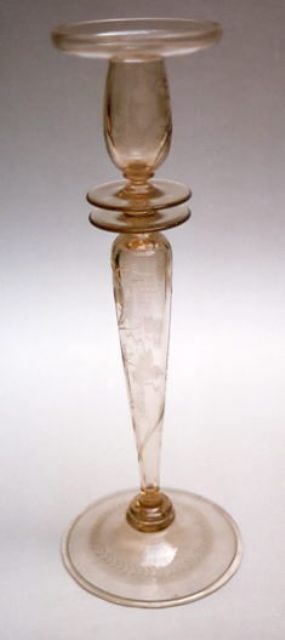 6418 - Smoked Crystal Engraved Candlestick