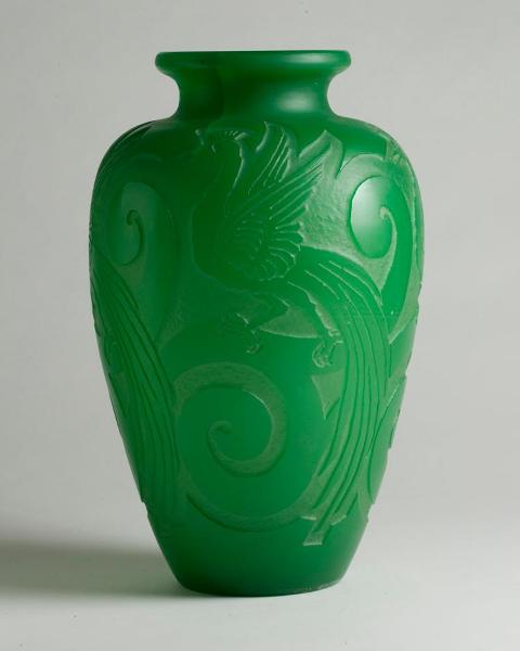 6457 - Green Jade Acid Etched Vase