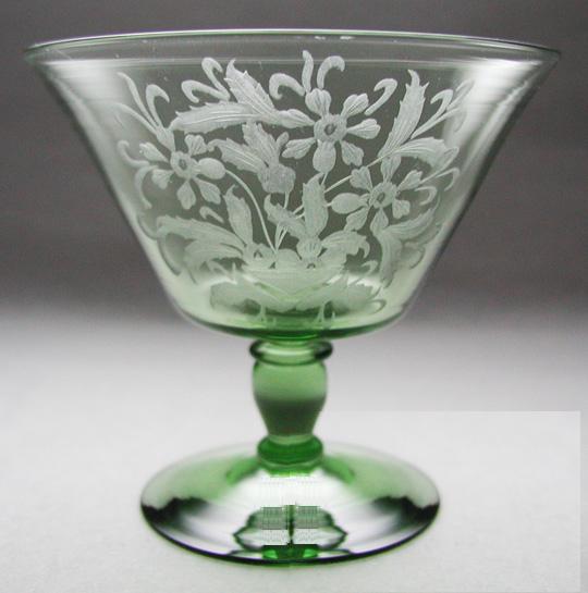 6583 - Spanish Green Engraved Sherbet