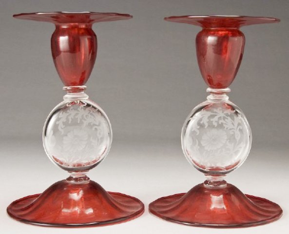 6626 - Selenium Red Engraved Candlestick