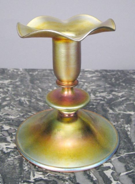 6637 - Gold Aurene Iridescent Candlestick