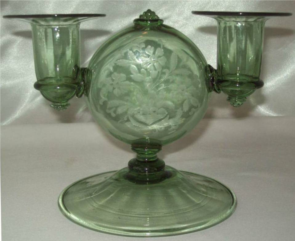 6664 - Spanish Green Engraved Candlestick