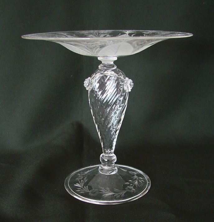 6734 - Colorless Engraved Compote