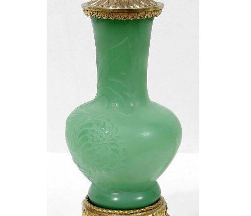 6788 - Green Jade Acid Etched Vase/Lamp