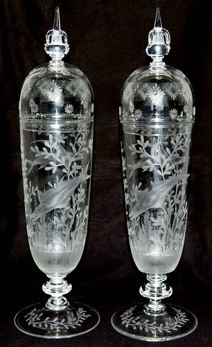 6847 - Colorless Engraved Covered Vase