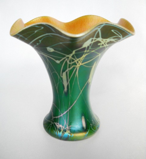 723 - Green Aurene Iridescent Vase