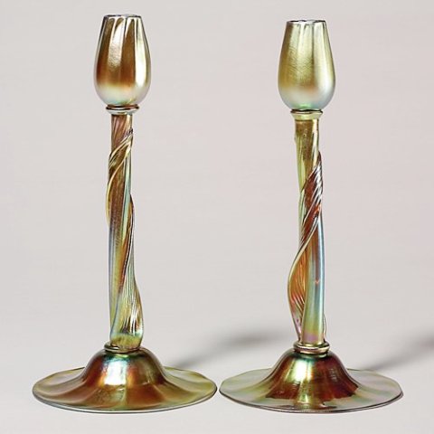 7613 - Gold Aurene Iridescent Candlestick