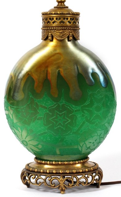 8492 - Green Jade Acid Etched Vase/Lamp
