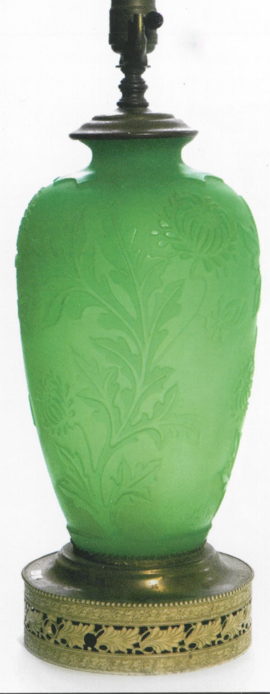 6391 - Green Jade Acid Etched Vase/Lamp
