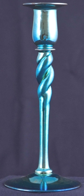 686 - Blue Aurene Iridescent Candlestick