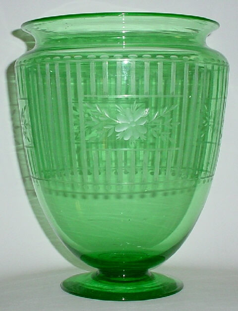 938 - Pomona Green Engraved Vase