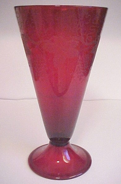 6034 - Selenium Red Engraved Vase
